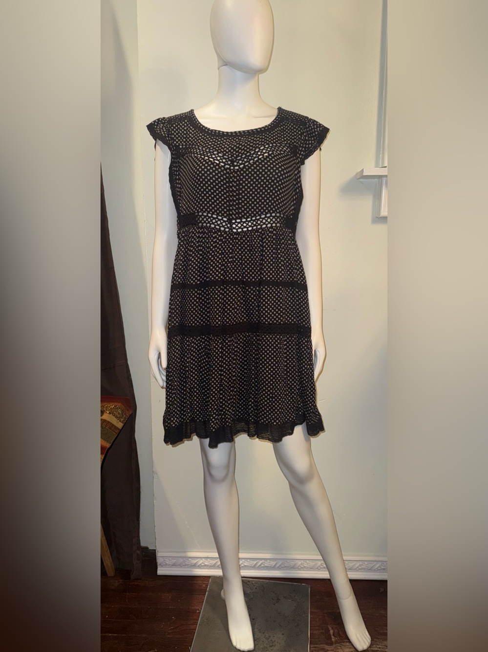 Free People Black Mini Dress with White Polka Dots